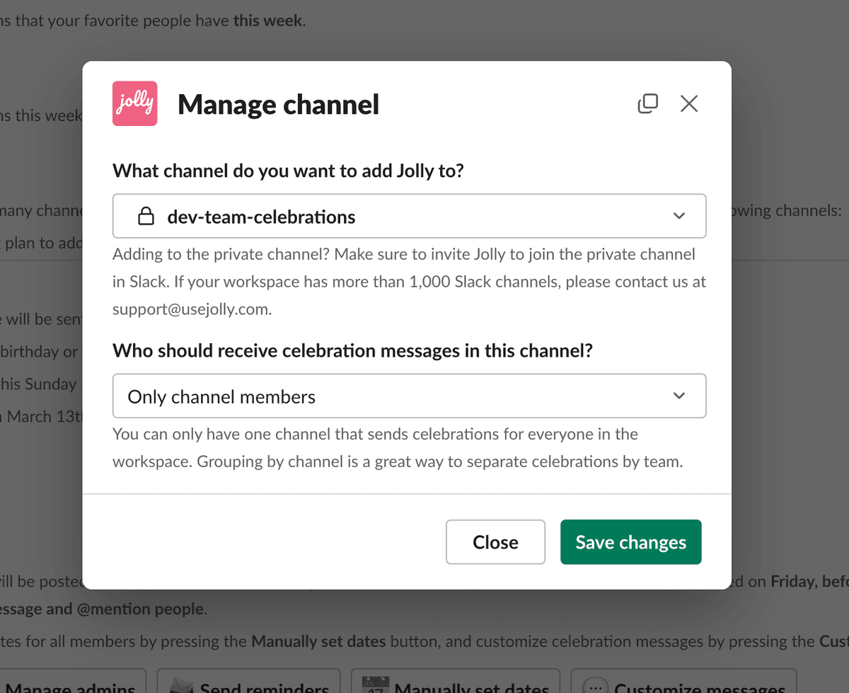 How to manage the celebration channel