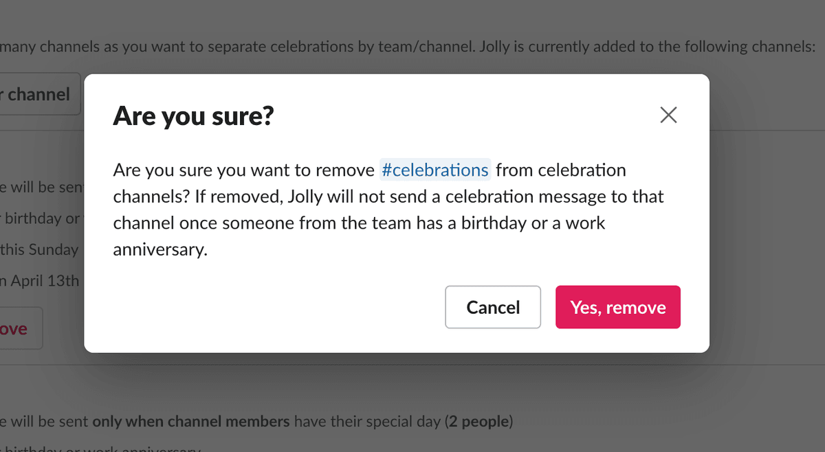 How to remove the celebration channel